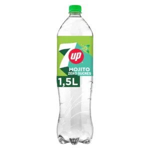 Bouteille de 1,5L de 7UP sans sucres, saveur Mojito citron et citron vert, boisson gazeuse rafraîchissante