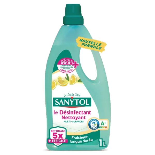 Flacon de 1L de nettoyant multi-usages Sanytol au citron, dégraissant et désinfectant