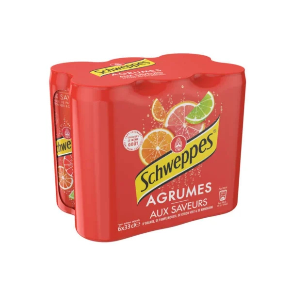 Pack de 6 canettes de 33cl de soda aux agrumes, boisson gazeuse rafraîchissante et fruitée