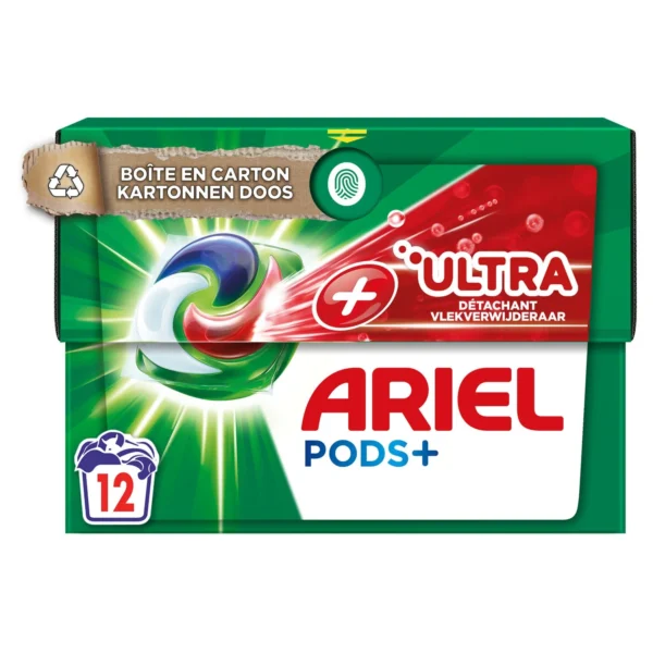 Boîte de 12 capsules de lessive ultra détachante Ariel – efficacité contre les taches tenaces
