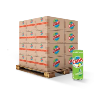 Pack de 24 canettes slim de 33cl de boisson OASIS goût pomme poire, boisson fruitée sans bulles