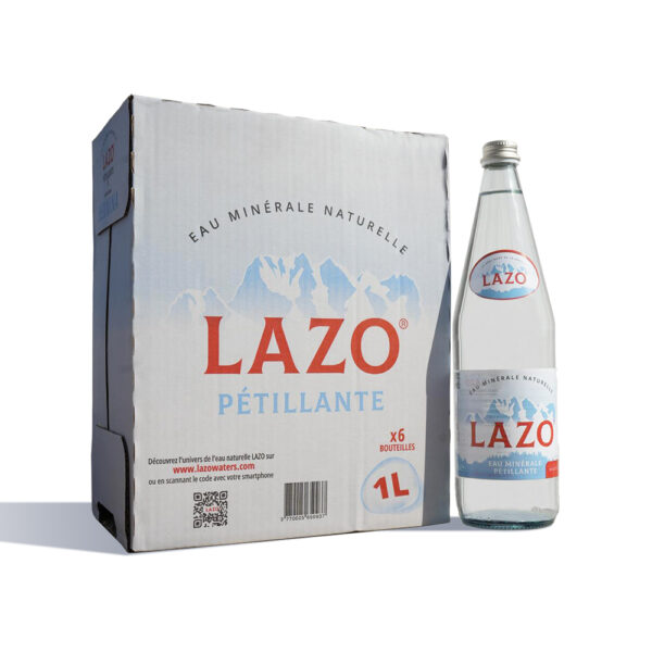 Bouteille en verre de 1L d’eau minérale pétillante LAZO – eau gazeuse élégante et rafraîchissante