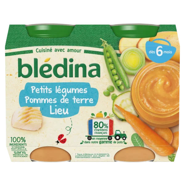 Petit pot bébé dès 6 mois aux légumes et pommes de terre avec lieu, 2x200g - Blédina