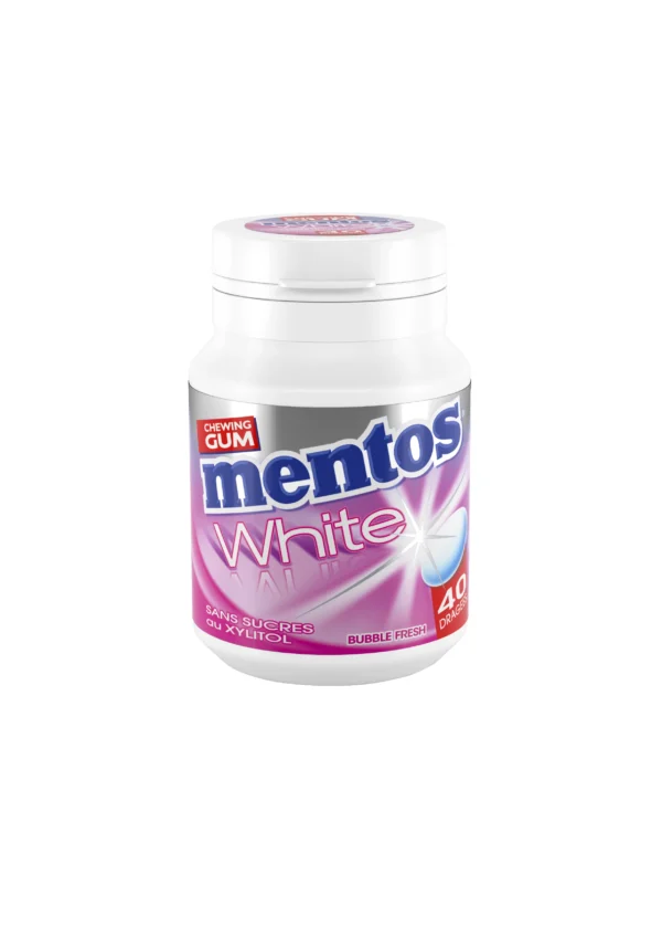 Boîte de chewing gum White sans sucres Mentos Bubble Fresh x40 dragées