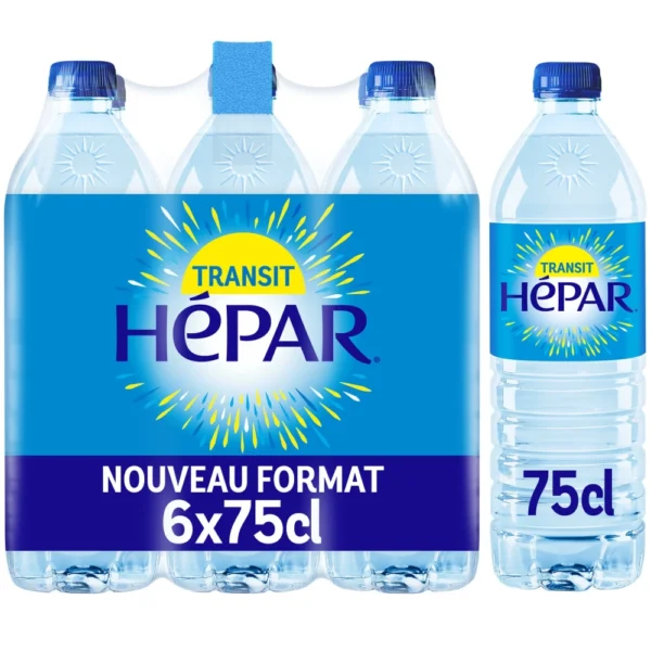 Pack de 6 bouteilles de 75cl d’eau minérale naturelle HEPAR, riche en magnésium