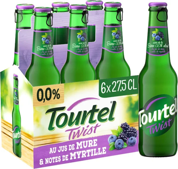 Pack de 6 bouteilles de bière sans alcool aromatisée mûre et myrtille Tourtel, 27,5cl