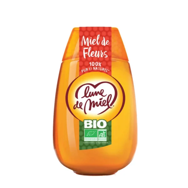 Pot de miel bio liquide 500g avec doseur de la marque Lune de Miel