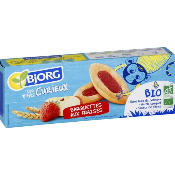 Barquettes fraise Bjorg 120g, goûter bio pour enfants, emballage du produit