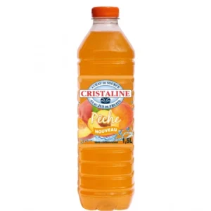Bouteille 1,5L d'eau aromatisée à la pêche CRISTALLINE, fraîcheur fruitée et hydratation