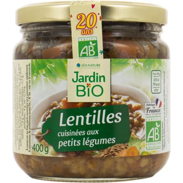 Sachet de 400g de lentilles aux légumes bio Jardin Bio, plat végétarien savoureux et naturel