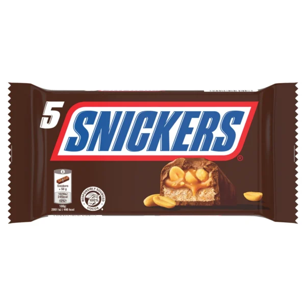 Barres Snickers cacahuètes caramel X5 en emballage multipack