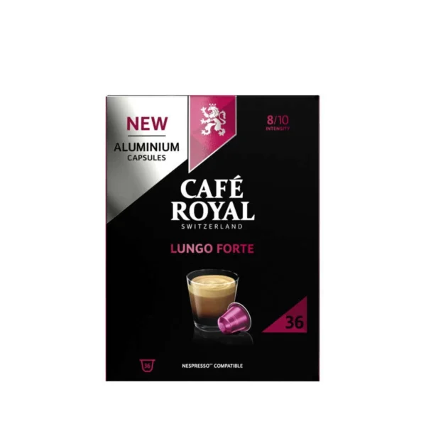 Café Capsules Lungo Forte CAFE ROYAL x36 – Boîte de 36 capsules compatibles Nespresso, saveur intense
