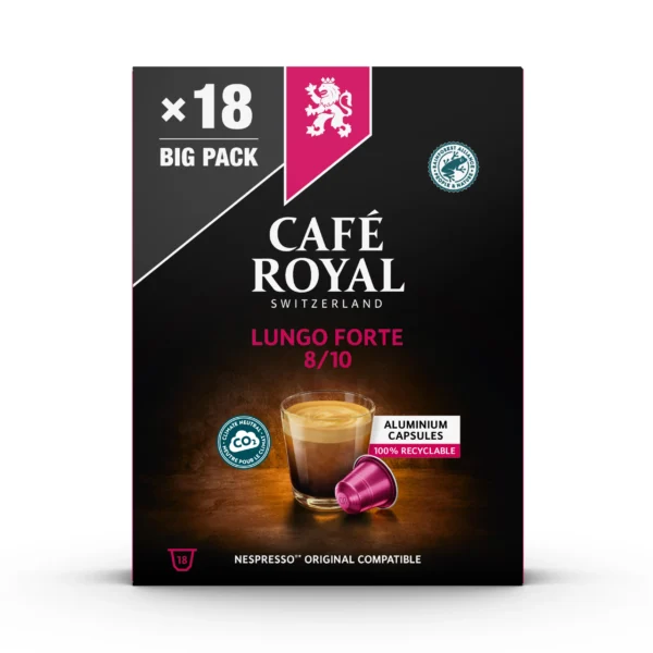 Capsules de Café Lungo compatibles avec les machines Nespresso, présentées en pack sur fond blanc