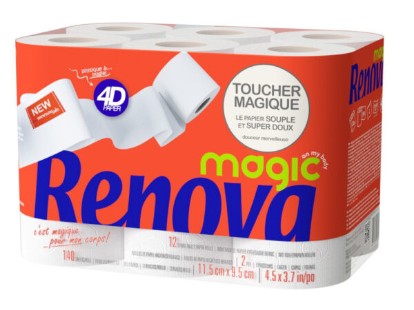 Papier toilette 4D Magic RENOVA x12, rouleaux doux et résistants