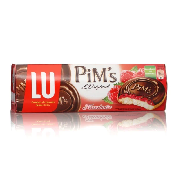 Biscuits Pim's framboise LU 150g – biscuits moelleux à la framboise nappés de chocolat