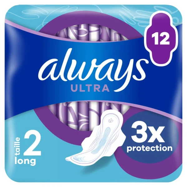 Serviettes hygiéniques avec ailettes Always Taille 2 Ultra Long, protection féminine confortable et fiable