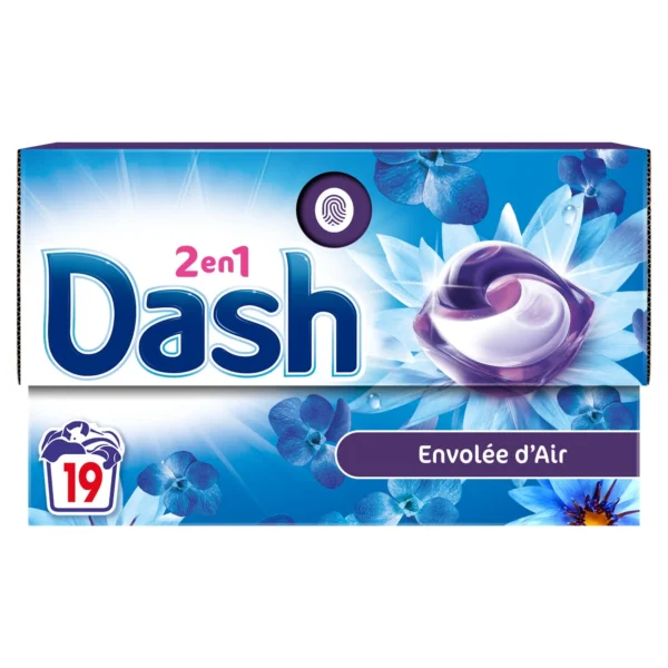 Boîte de 19 capsules lessive tout en 1 Dash Envolée d’Air, pour un linge propre et frais