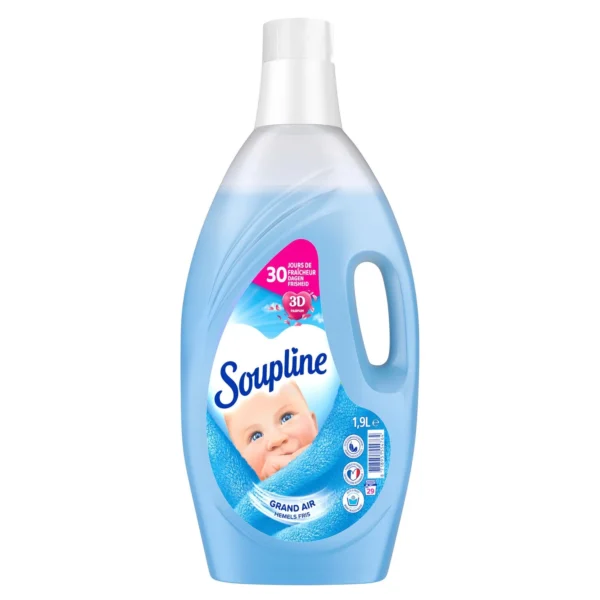 Bouteille de 1,9L Soupline adoucissant parfumant 3D Grand Air, fraîcheur longue durée
