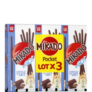 "Boîte de Mikado chocolat au lait 3x39g – biscuits fins enrobés de chocolat
