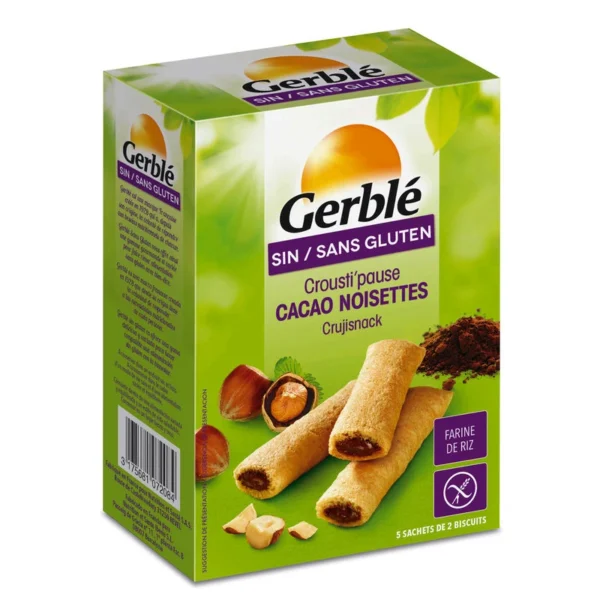 Biscuit sans gluten noisette cacao Gerblé Crousti'Pause 125g – paquet de biscuits croustillants sans gluten aux noisettes et au cacao